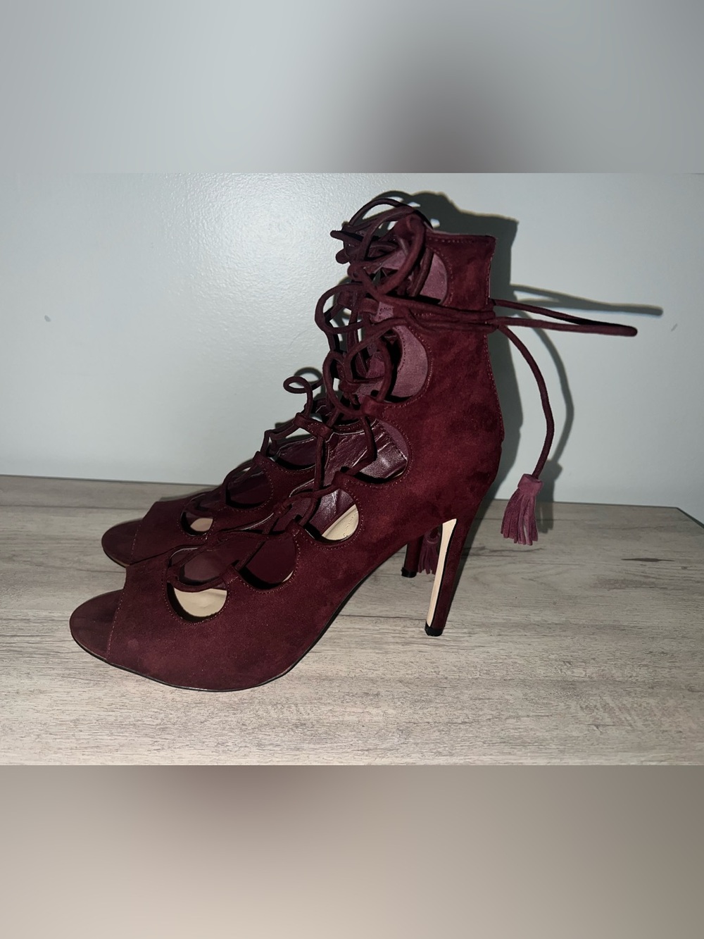 Aldo Women's Lace-Up Suede Peep-Toe Heels - Burgundy